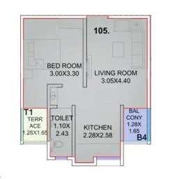Floor plan of 1 BHK 403 Sq. Ft. Apartment in Bappa Towers, Pune