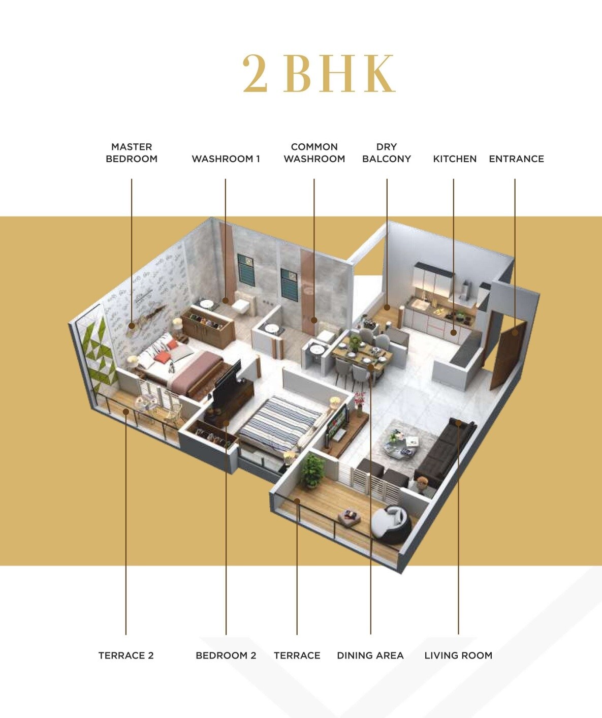 Floor plan of 2 BHK 789 Sq. Ft. Apartment in Basil Maximus, Pune