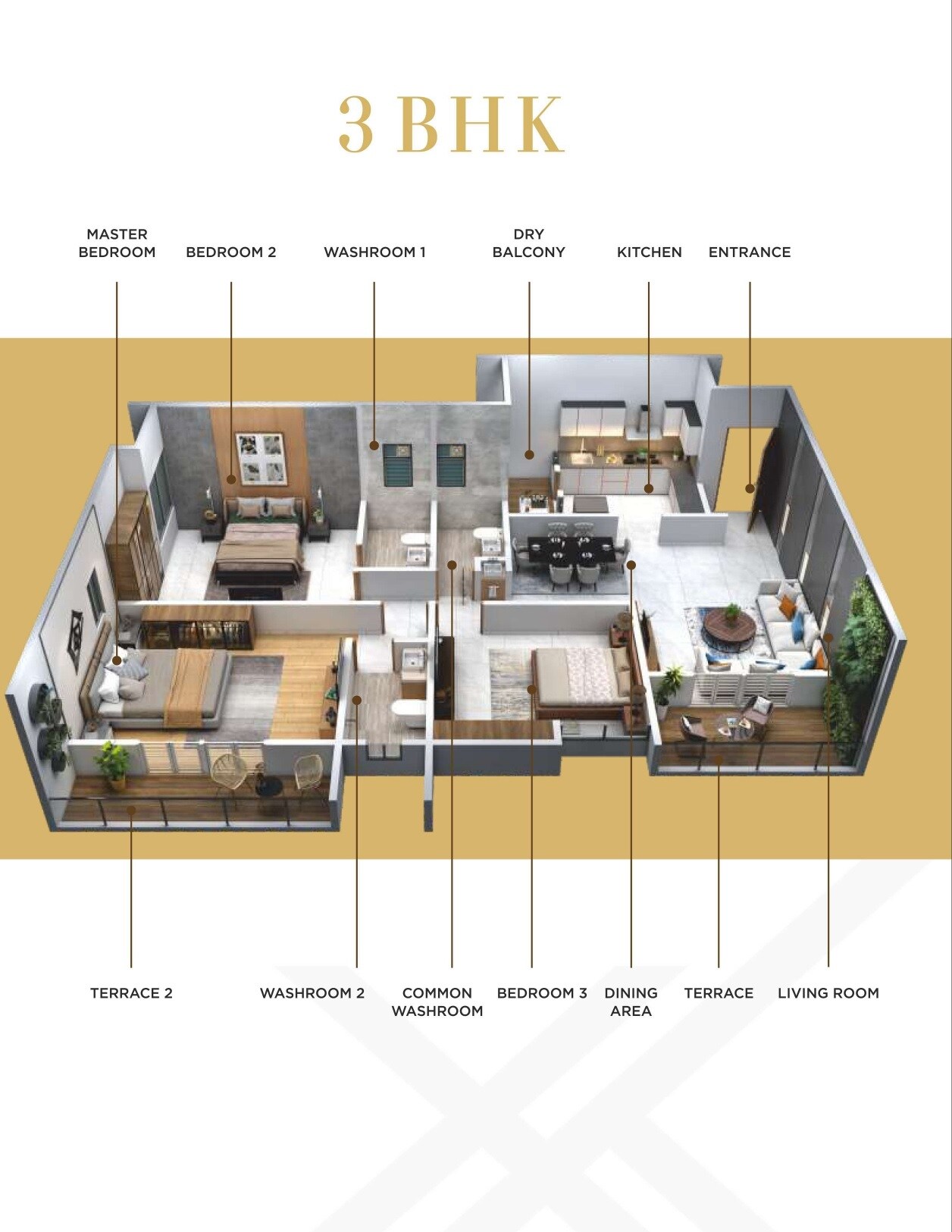 Floor plan of 3 BHK 1174 Sq. Ft. Apartment in Basil Maximus, Pune