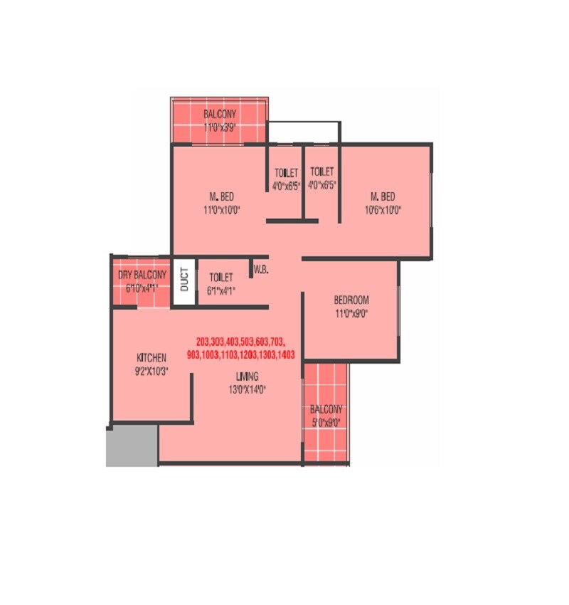 3 BHK 888 Sq. Ft. Apartment