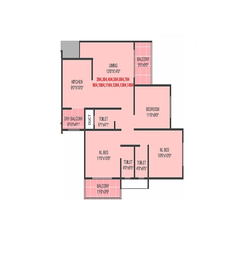 Floor plan of 3 BHK 897 Sq. Ft. Apartment in Basil Serenity, Pune