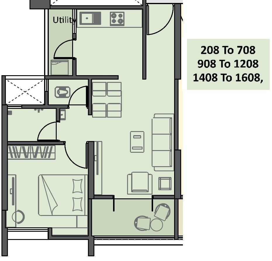 Floor plan of 1 BHK 492 Sq. Ft. Apartment in Basil Shivraj, Pune