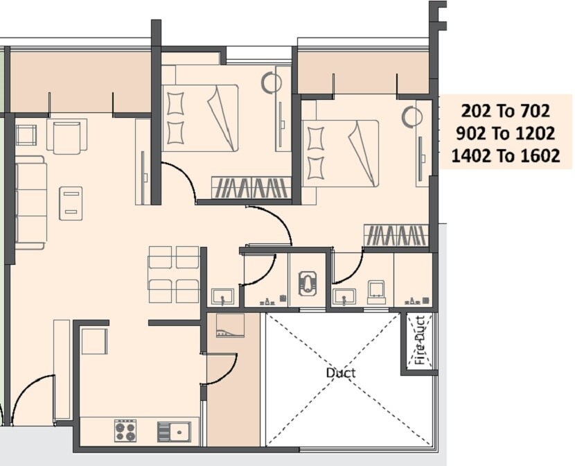 Floor plan of 2 BHK 770 Sq. Ft. Apartment in Basil Shivraj, Pune