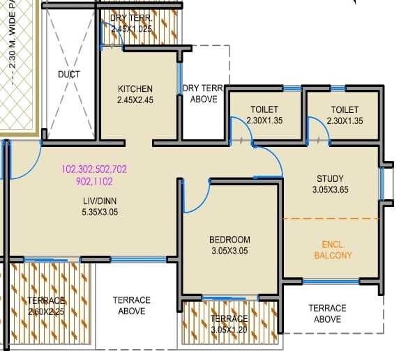 Floor plan of 2 BHK 709 Sq. Ft. Apartment in Basileo Apartment, Pune