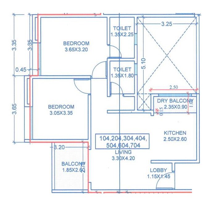 Floor plan of 2 BHK 598 Sq. Ft. Apartment in Be One Signature Park, Pune