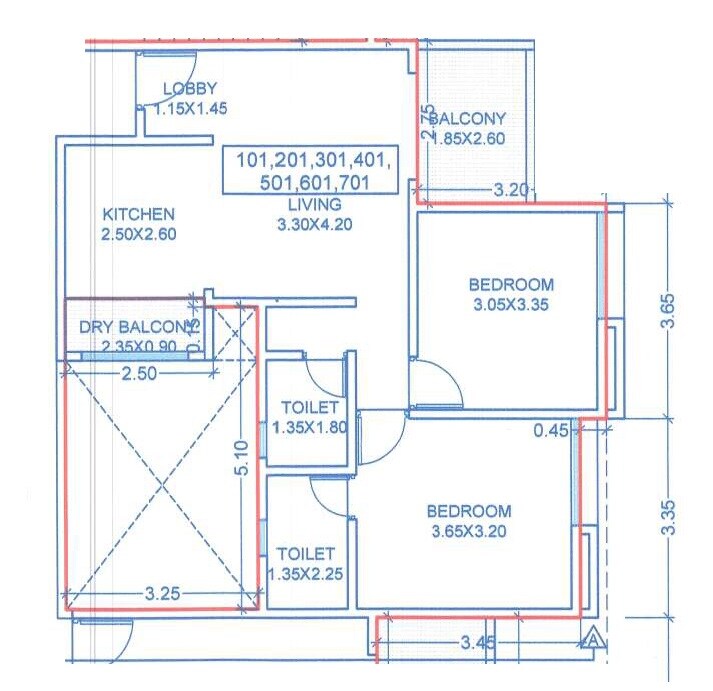 Floor plan of 2 BHK 620 Sq. Ft. Apartment in Be One Signature Park, Pune