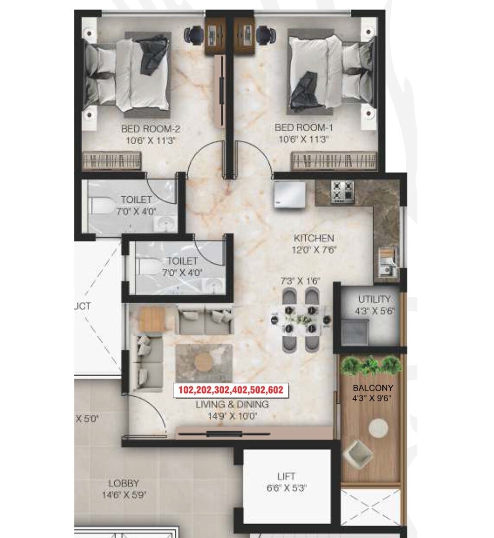 Floor plan of 2 BHK 618 Sq. Ft. Apartment in Belmont Aster, Pune