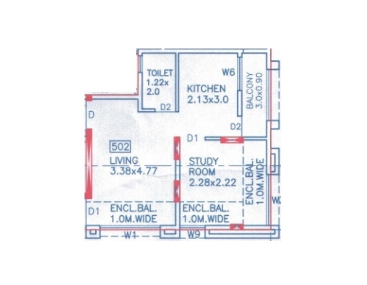Floor plan of 1 BHK 362 Sq. Ft. Apartment in Belmont Crystal, Pune