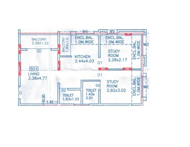 Floor plan of 2 BHK 652 Sq. Ft. Apartment in Belmont Crystal, Pune
