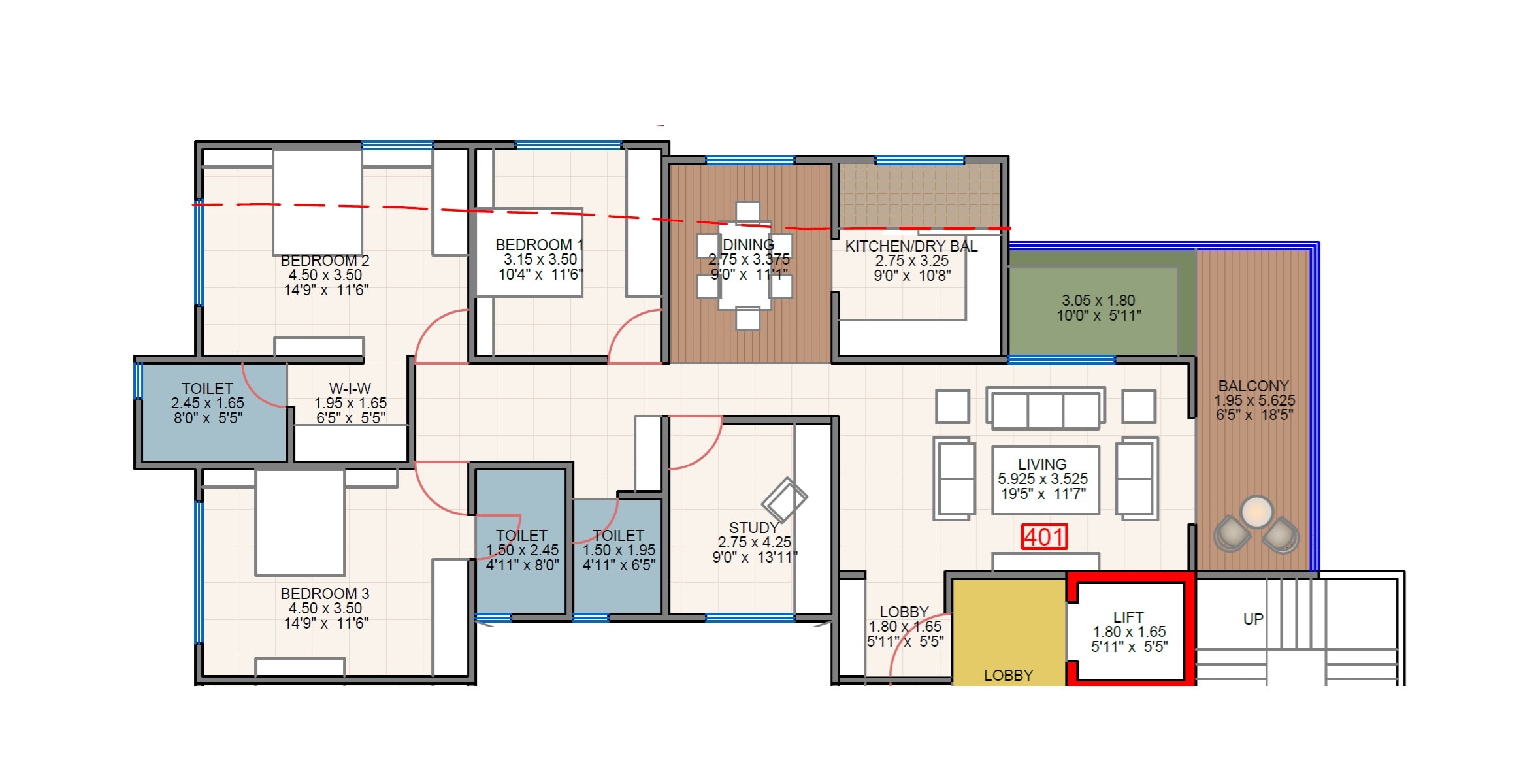 3 BHK 1340 Sq. Ft. Apartment