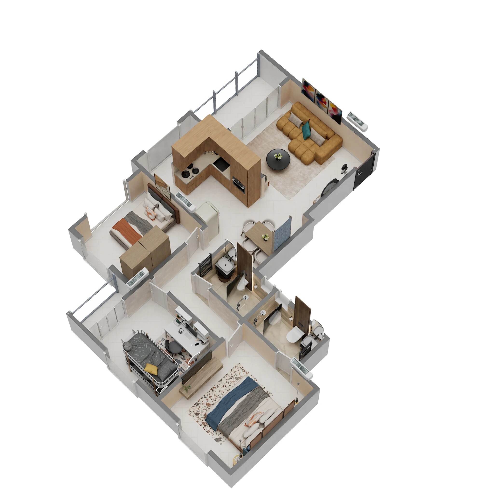 3 BHK 872 Sq. Ft. Apartment