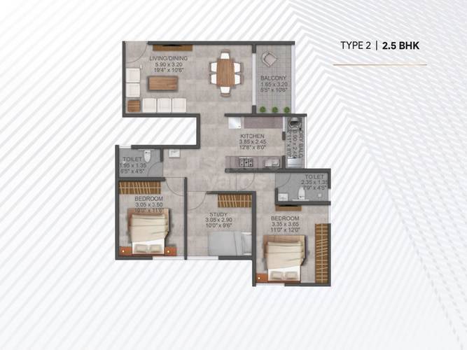 2 BHK 978 Sq. Ft. Apartment