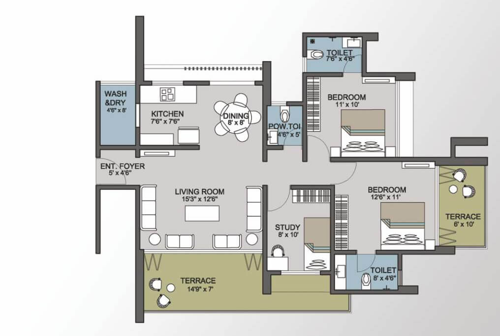 Floor plan of 2 BHK 578 Sq. Ft. Apartment in Kanakia Sirocco Grande, Pune