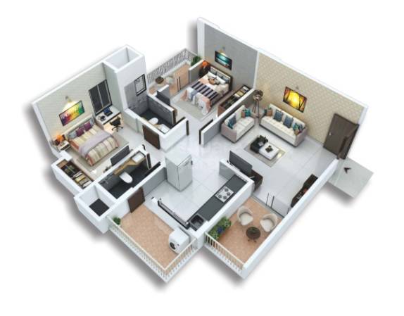Floor plan of 2 BHK 656 Sq. Ft. Apartment in BG Hare Krishna Kunj, Pune