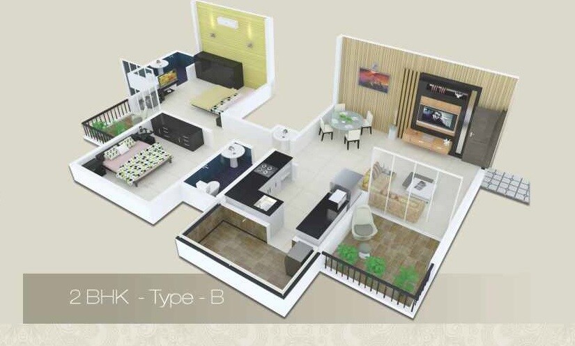 Floor plan of 2 BHK Apartment in BG Tatva, Pune