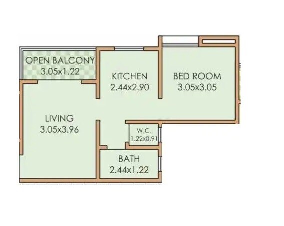 Floor plan of 1 BHK 435 Sq. Ft. Apartment in BG Vrundavan Park, Pune