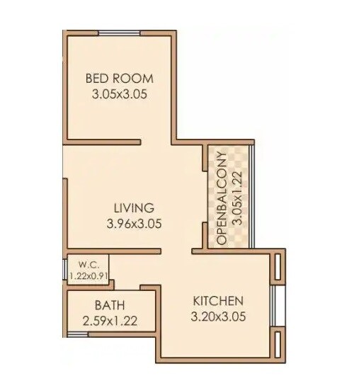 Floor plan of 1 BHK 440 Sq. Ft. Apartment in BG Vrundavan Park, Pune