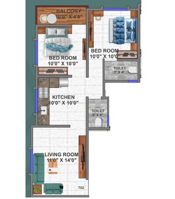 Floor plan of 2 BHK 600 Sq. Ft. Apartment in Bhagat Pride, Pune