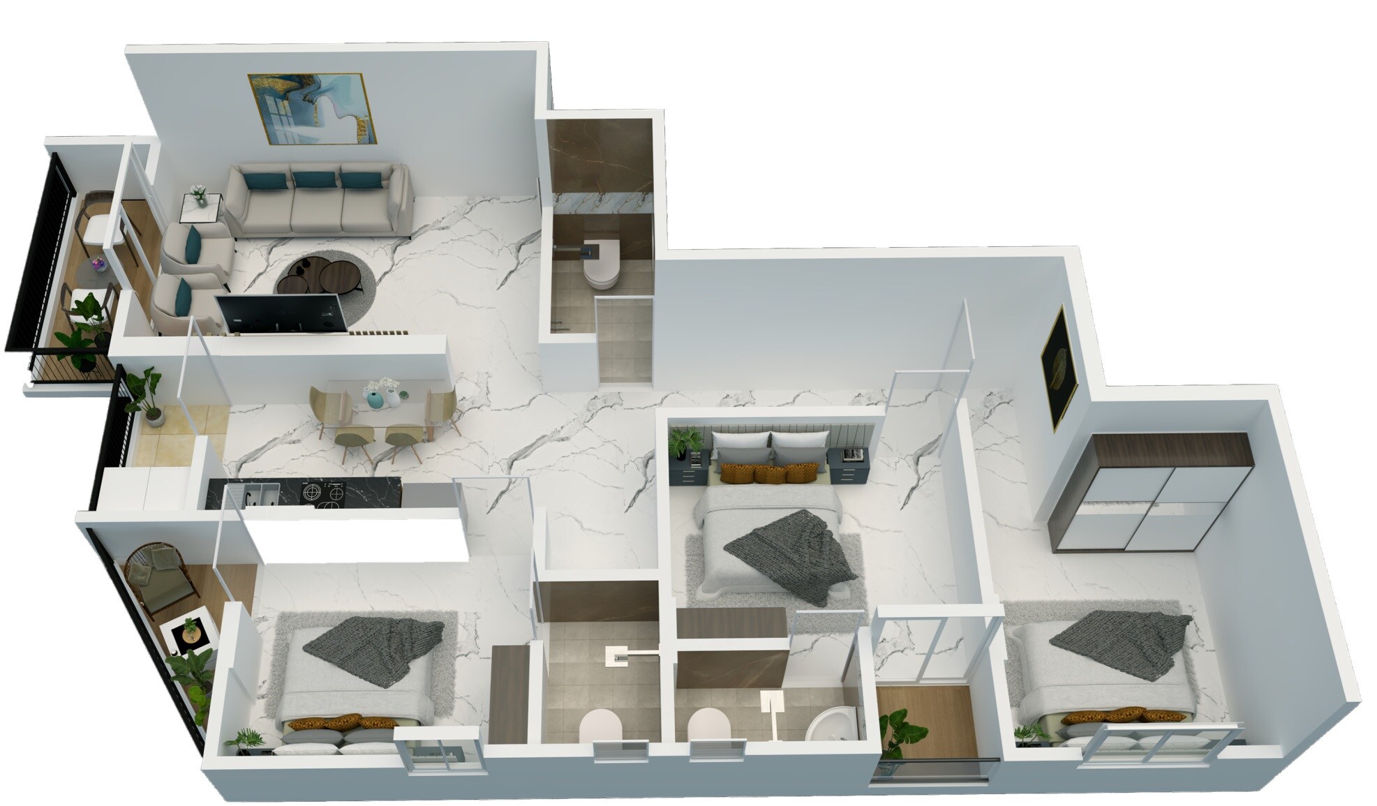 Floor plan of 3 BHK 927 Sq. Ft. Apartment in Bhagyalaxmi Chaitanya Complex, Pune
