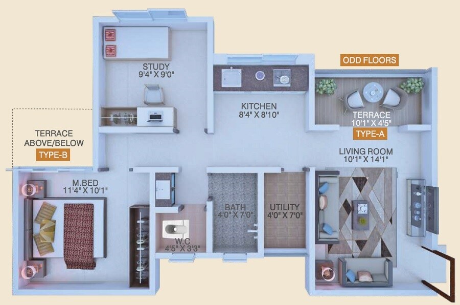 Floor plan of 1 BHK 450 Sq. Ft. Apartment in Bhairavdhan Residency, Pune