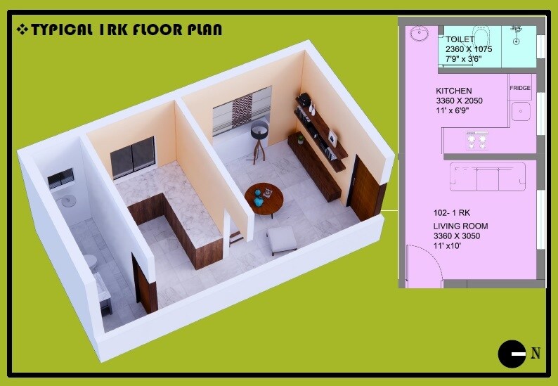 Floor plan of 320 Sq. Ft. Studio in Bhairavi Nikunj, Pune