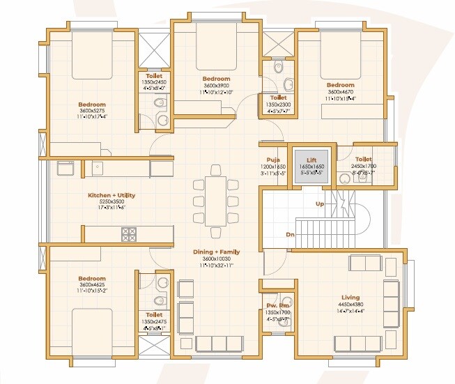 Floor plan of 4 BHK 1854 Sq. Ft. Apartment in Bhaktamar Chandrakamal, Pune
