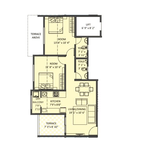 Floor plan of 2 BHK 513 Sq. Ft. Apartment in Bhakti Harmony Homes, Pune