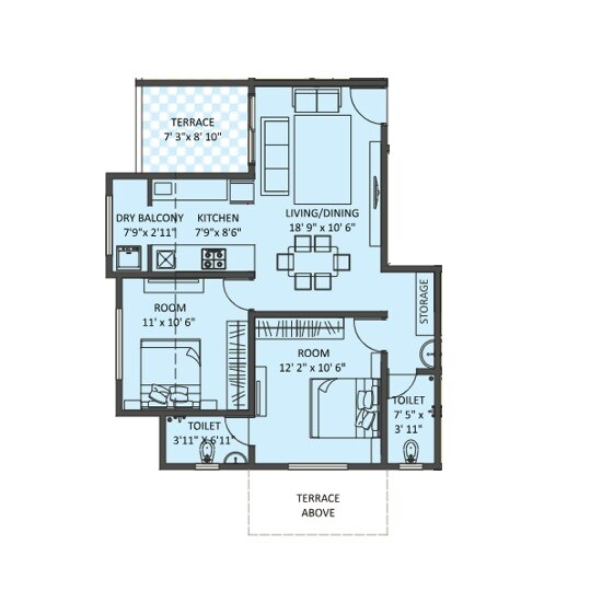 Floor plan of 2 BHK 567 Sq. Ft. Apartment in Bhakti Harmony Homes, Pune