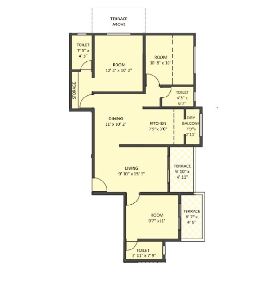 Floor plan of 3 BHK 800 Sq. Ft. Apartment in Bhakti Harmony Homes, Pune