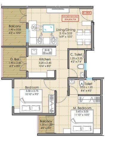 Floor plan of 2 BHK 715 Sq. Ft. Apartment in Bhakti Vishnulaxmi Residency, Pune