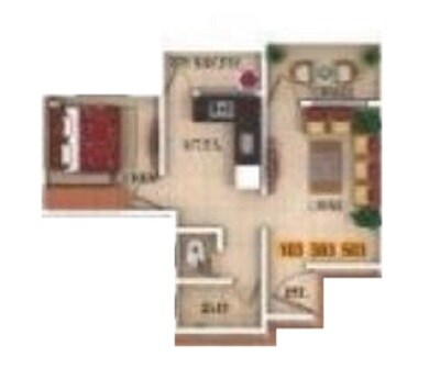 Floor plan of 1 BHK 615 Sq. Ft. Apartment in Bhaktisagar Rajveer Galaxy, Pune