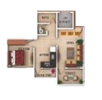 Floor plan of 1 BHK 679 Sq. Ft. Apartment in Bhaktisagar Rajveer Galaxy, Pune