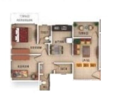 Floor plan of 2 BHK 906 Sq. Ft. Apartment in Bhaktisagar Rajveer Galaxy, Pune