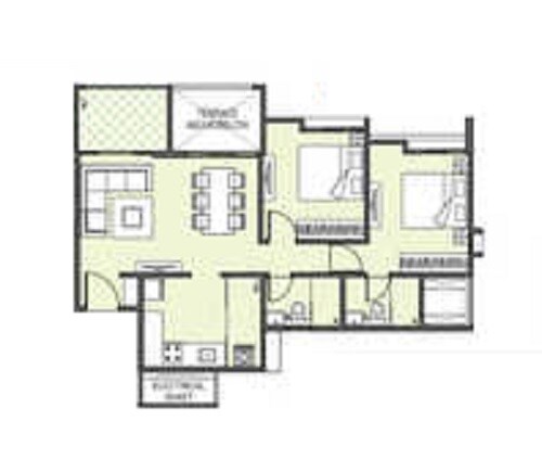 Floor plan of 2 BHK 726 Sq. Ft. Apartment in Bhandari 32 Pinewood Drive, Pune