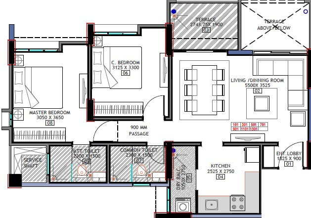 Floor plan of 2 BHK 606 Sq. Ft. Apartment in Bhandari 32 Pinewood Drive, Pune