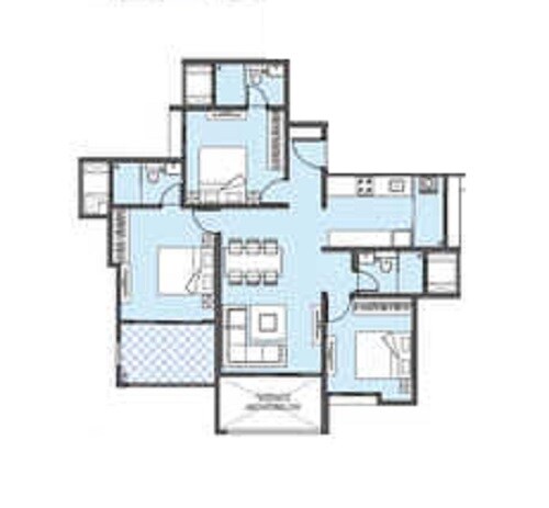 Floor plan of 3 BHK 929 Sq. Ft. Apartment in Bhandari 32 Pinewood Drive, Pune