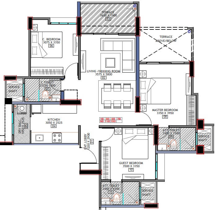 Floor plan of 3 BHK 792 Sq. Ft. Apartment in Bhandari 32 Pinewood Drive, Pune