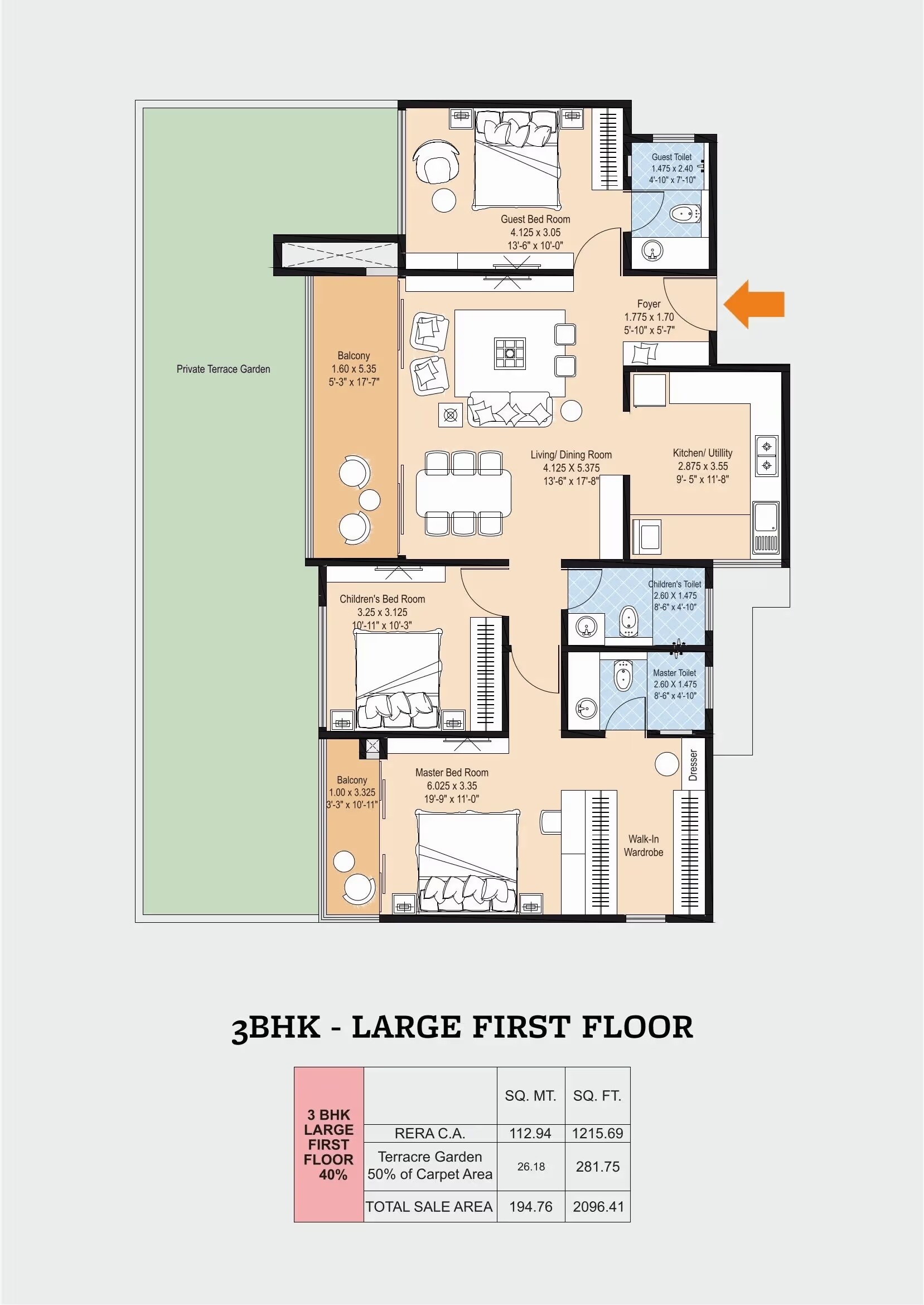 3 BHK 1215 Sq. Ft. Apartment