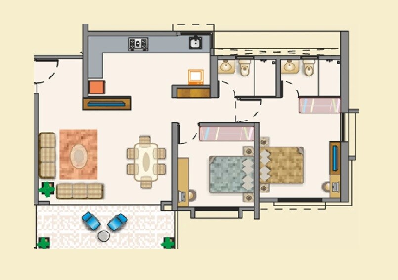 Floor plan of 2 BHK 600 Sq. Ft. Apartment in Bhandari 7 Plumeria Drive, Pune