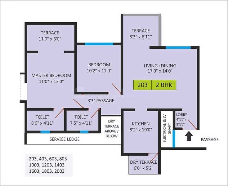 Floor plan of 2 BHK 607 Sq. Ft. Apartment in Bhandari 7 Plumeria Drive, Pune