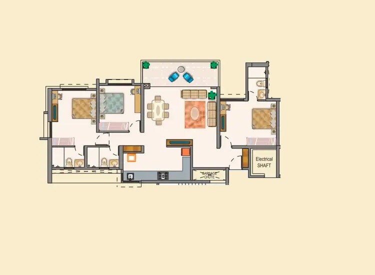 Floor plan of 3 BHK 1208 Sq. Ft. Apartment in Bhandari 7 Plumeria Drive, Pune
