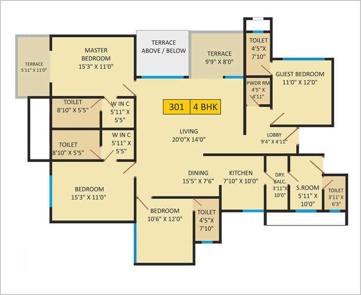 Floor plan of 4 BHK 1904 Sq. Ft. Apartment in Bhandari 7 Plumeria Drive, Pune