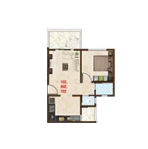 Floor plan of 1 BHK 336 Sq. Ft. Apartment in Bhandari Aavishkar, Pune