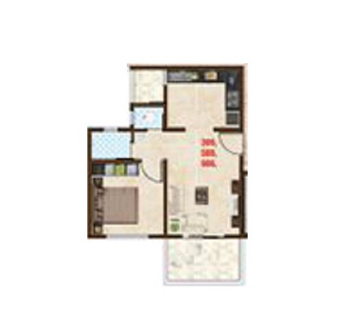 Floor plan of 1 BHK 367 Sq. Ft. Apartment in Bhandari Aavishkar, Pune