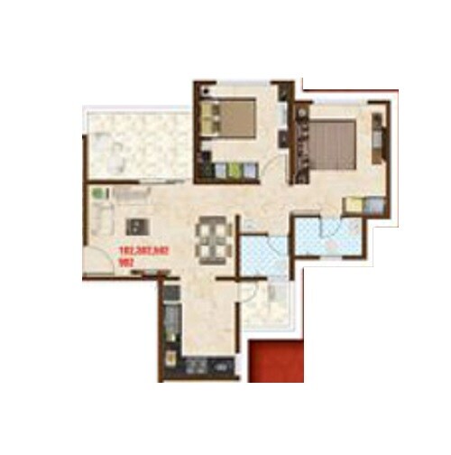 Floor plan of 2 BHK 486 Sq. Ft. Apartment in Bhandari Aavishkar, Pune