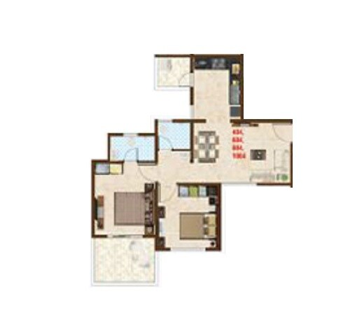 Floor plan of 2 BHK 519 Sq. Ft. Apartment in Bhandari Aavishkar, Pune
