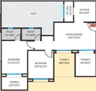 Floor plan of 2 BHK 1100 Sq. Ft. Apartment in Bhandari B A Vermont, Pune