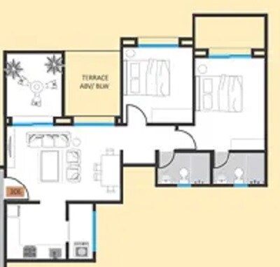 Floor plan of 2 BHK 880 Sq. Ft. Apartment in Bhandari B A Vermont, Pune