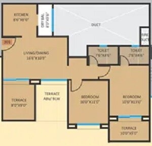 Floor plan of 2 BHK 913 Sq. Ft. Apartment in Bhandari B A Vermont, Pune