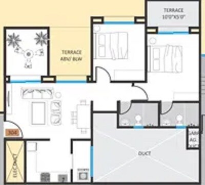 Floor plan of 2 BHK 978 Sq. Ft. Apartment in Bhandari B A Vermont, Pune